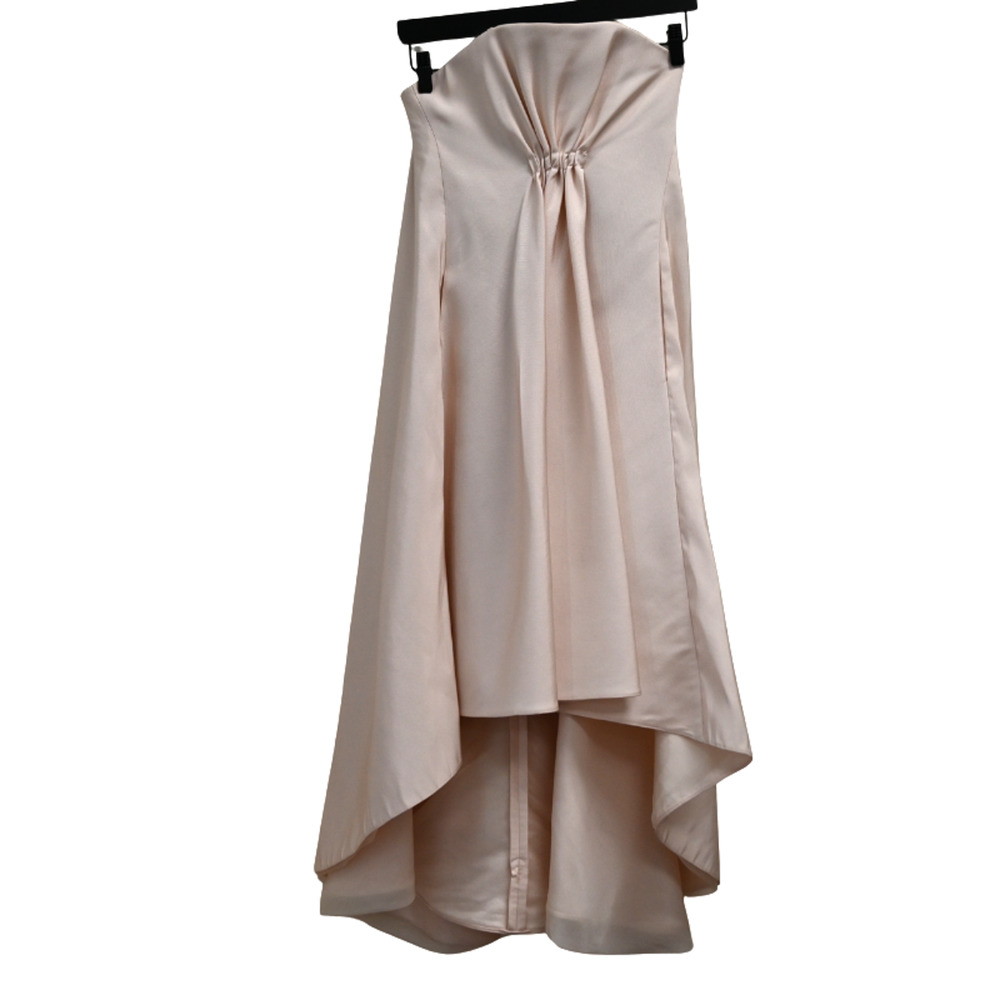 Pamela Roland Strapless Midi Dress Size 4 Pink High Low Ruched Party Cocktail